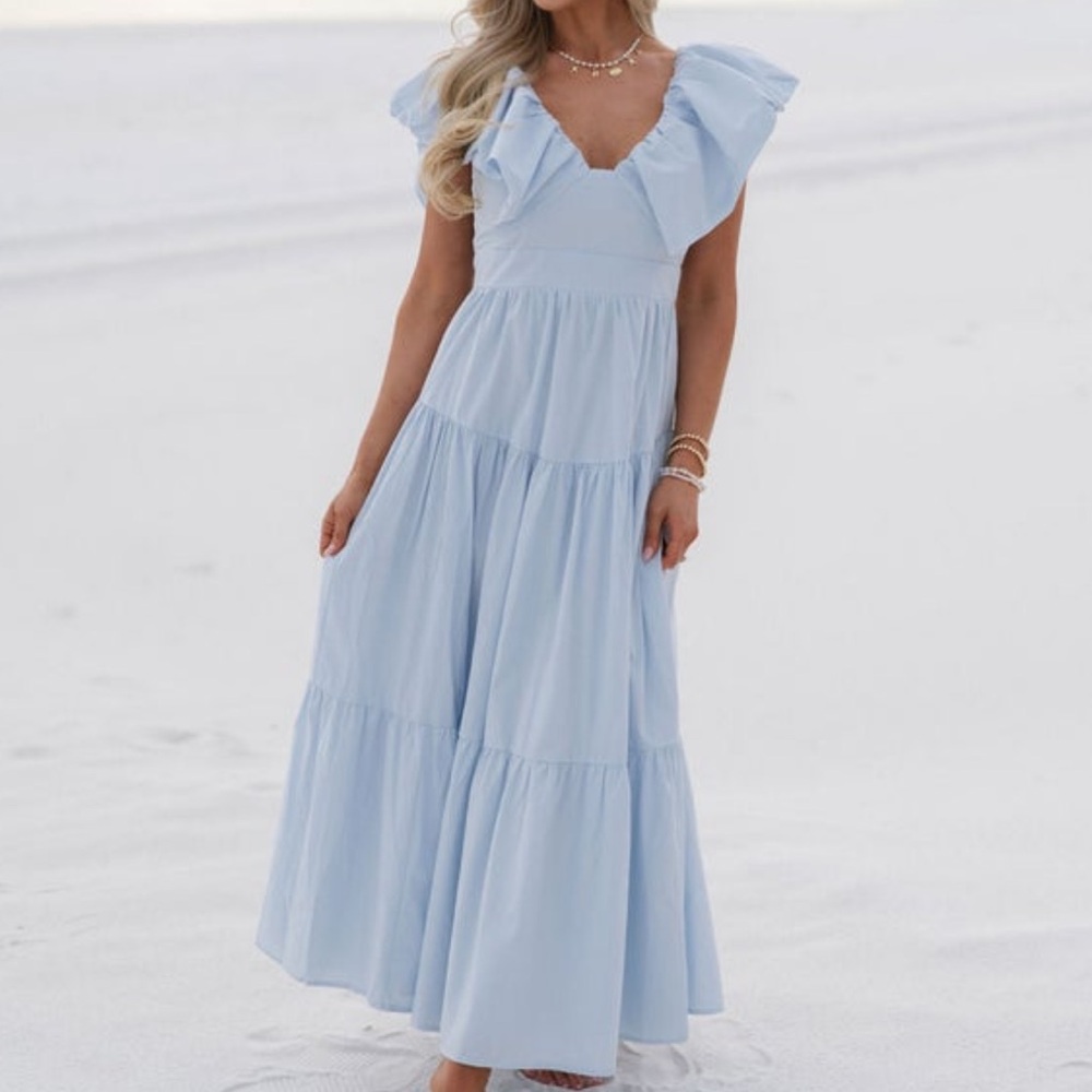 Chic Sky Blue Tiered Maxi Dress
